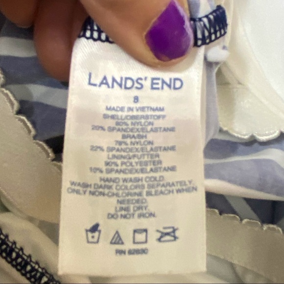Lands' End Women's Square Neck Dresskini CB Deep Sea Mix Stripe Size 8 498396 - Picture 5 of 6